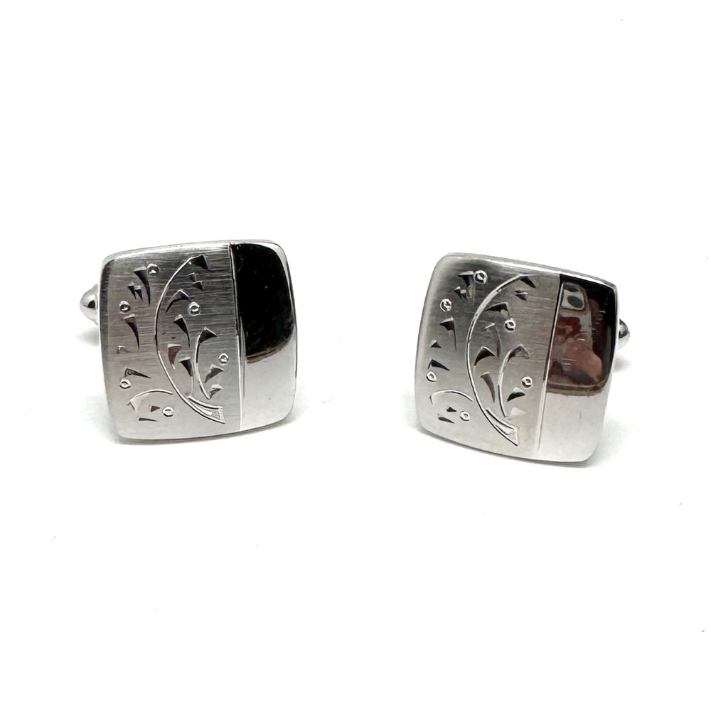 Vintage Hayward Polished Silver Floral Square Cufflinks - Men's Accessories